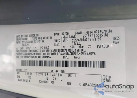 2020 Ford Transit-250 from USA, damaged, VIN 1FTBR1C81LKB10957